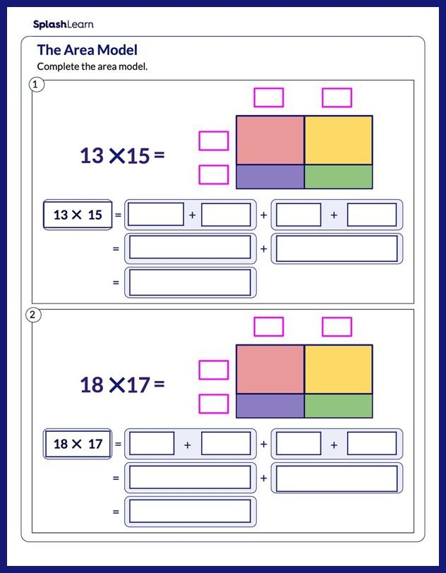 Creative learning through the Bicycle Multiplication Area Models worksheet for Grade 4 Bicycle Multiplication Area Models worksheet for fourth graders solving problems using area models
