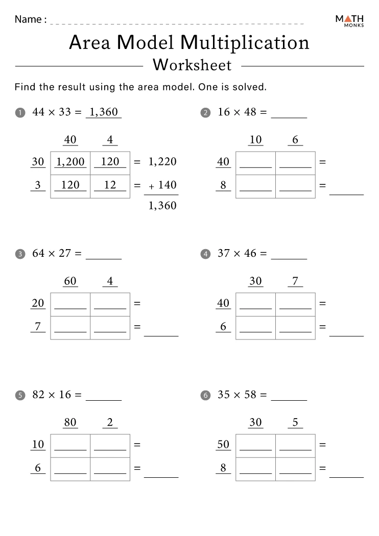 Engaging worksheet for practicing multiplication using area models in a fun bicycle theme Bicycle Multiplication Area Models worksheet for fourth graders featuring word problems with area models