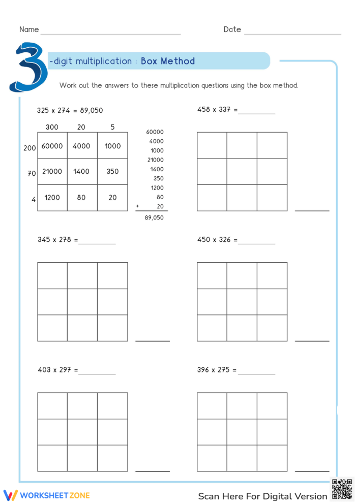 Engaging multiplication practice for fourth graders using area models Bicycle Multiplication Area Models worksheet featuring kids solving problems with area models