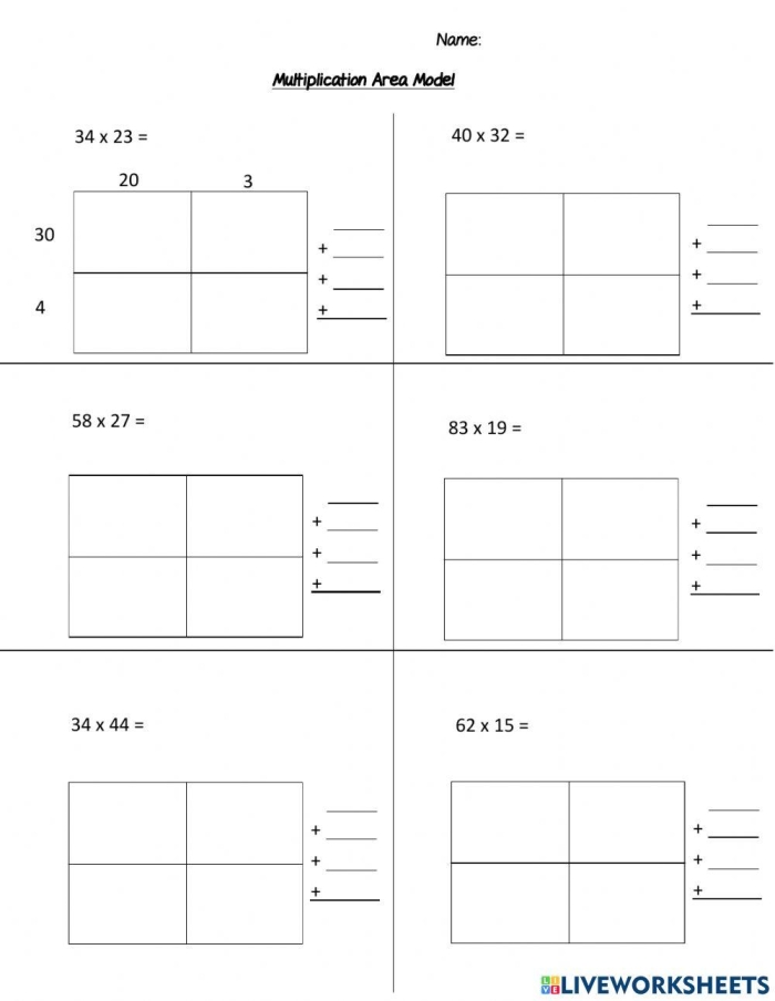 Fourth-grade students working on a multiplication area models worksheet with bicycles Bicycle multiplication area models worksheet for fourth graders featuring word problems