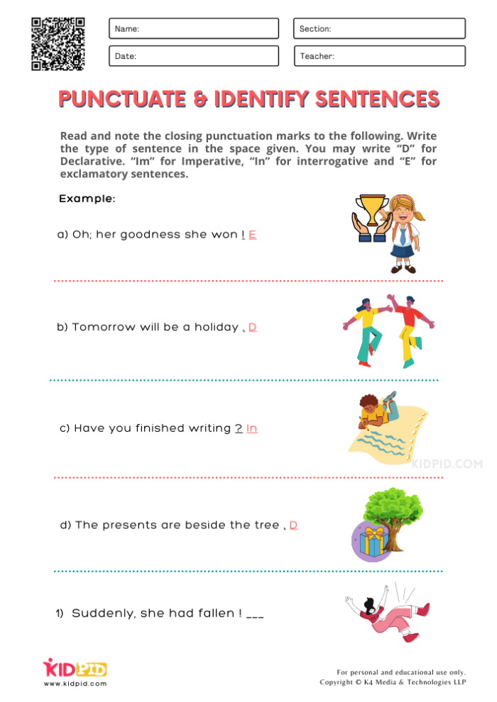 Bigfoot grammar exercise showing children where to place punctuation marks in a short story A second grade student completing a Bigfoot punctuation worksheet with sentences needing periods and capital letters added