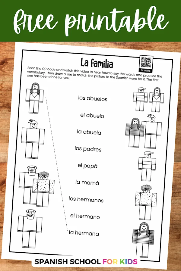Family Members in Spanish Learning Activity for Elementary Students Third grade bilingual worksheet showing Spanish family member vocabulary with English translations and practice activities