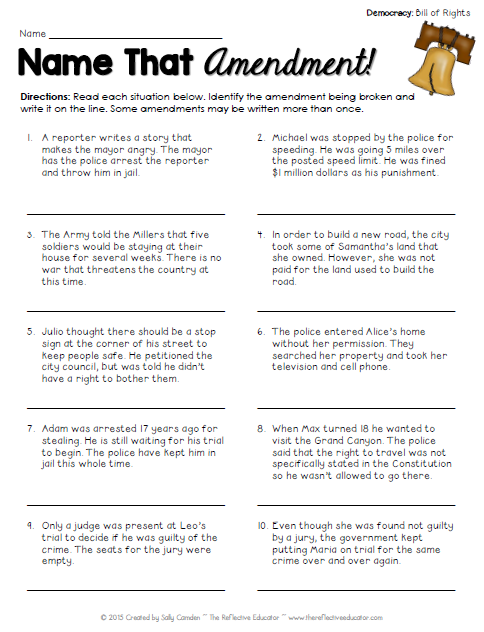 Illustrate the key amendments of the Bill of Rights in this engaging worksheet for fourth graders