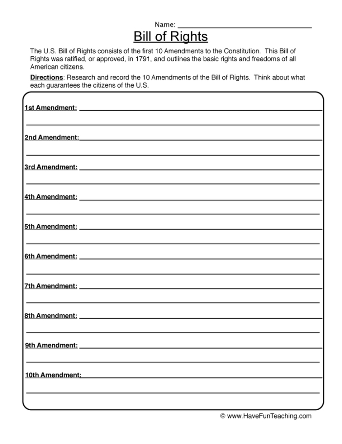 Illustration activity for the Bill of Rights worksheet aimed at fourth graders