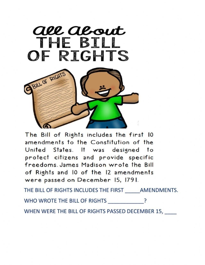 Illustration of the Bill of Rights worksheet for fourth graders