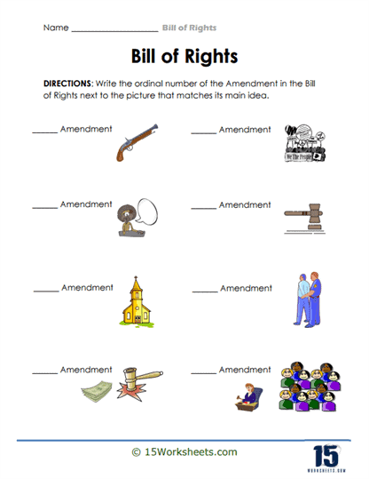 Sixth grade students reading and summarizing the first ten amendments of the Bill of Rights