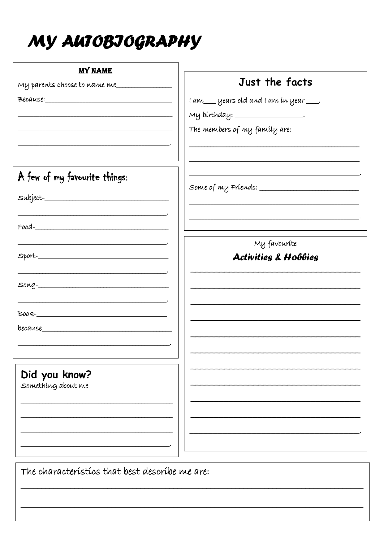 Interactive worksheet for kindergarteners exploring biographies through numbers and counting