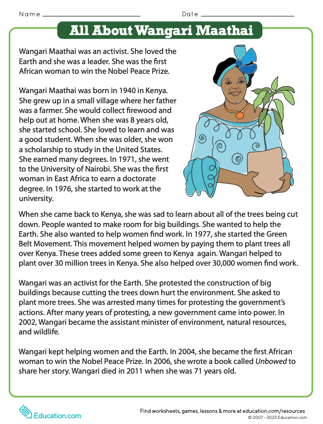 Third grade worksheet featuring African American female changemakers with fill-in-the-blank biography activities for students to complete