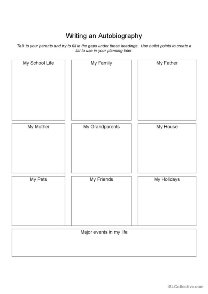 Worksheet for comparing and contrasting biography, autobiography, and memoir genres for sixth graders