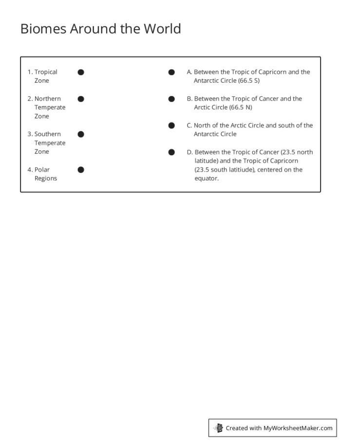 World Biomes Reference Map for Worksheet Activity 6 Map showing the distribution of terrestrial biomes across continents for fourth grade geography study