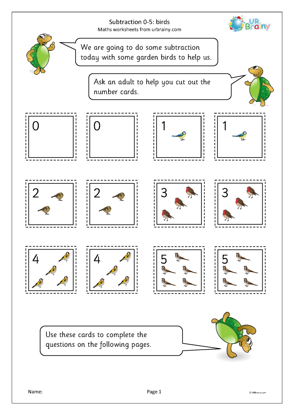 Life Science worksheet for Kindergarten Young children engage in basic subtraction with colorful bird illustrations in this educational worksheet. Bird Subtraction Worksheet for Kindergarten Life Science Activities