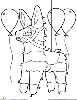 Coloring page featuring a fun pinata filled with candy for birthday celebrations