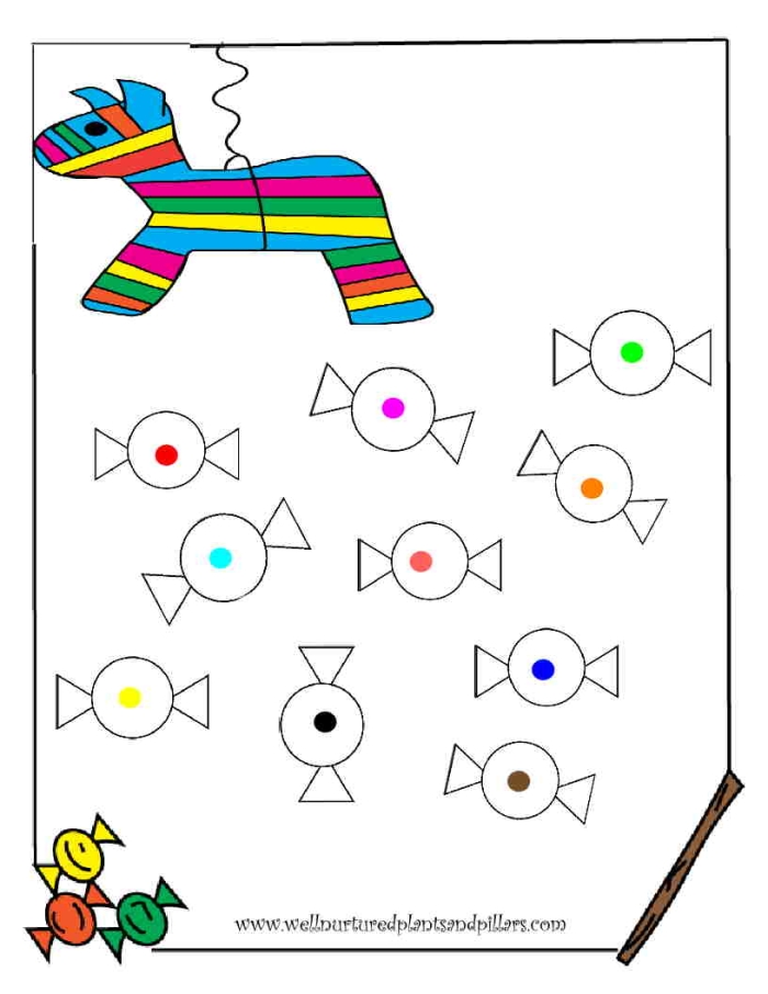 Pre-K worksheet featuring a birthday pinata coloring page for classroom fun