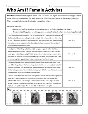 Who Am I? African American Female Changemakers worksheet for Third Grade