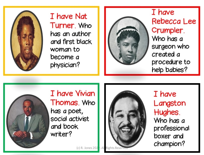 Cut-out cards featuring 42 remarkable Black American heroes for classroom use