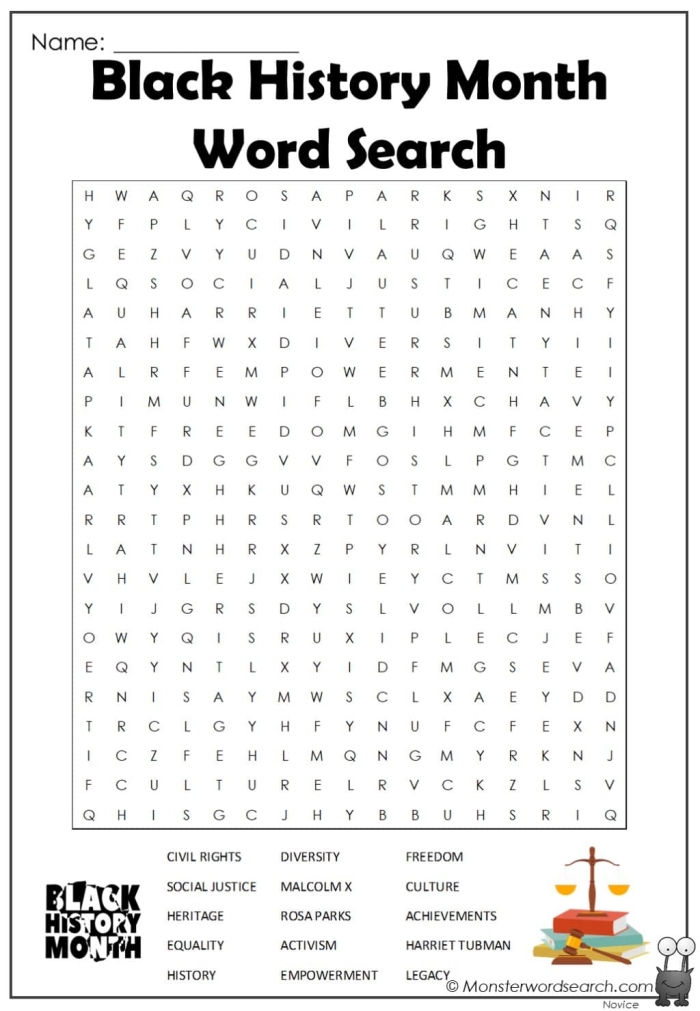 Engaging word search activity celebrating Black History Month for Earth and Space Science students Black History Month word search worksheet for fourth graders featuring key terms about the African-American struggle for equality