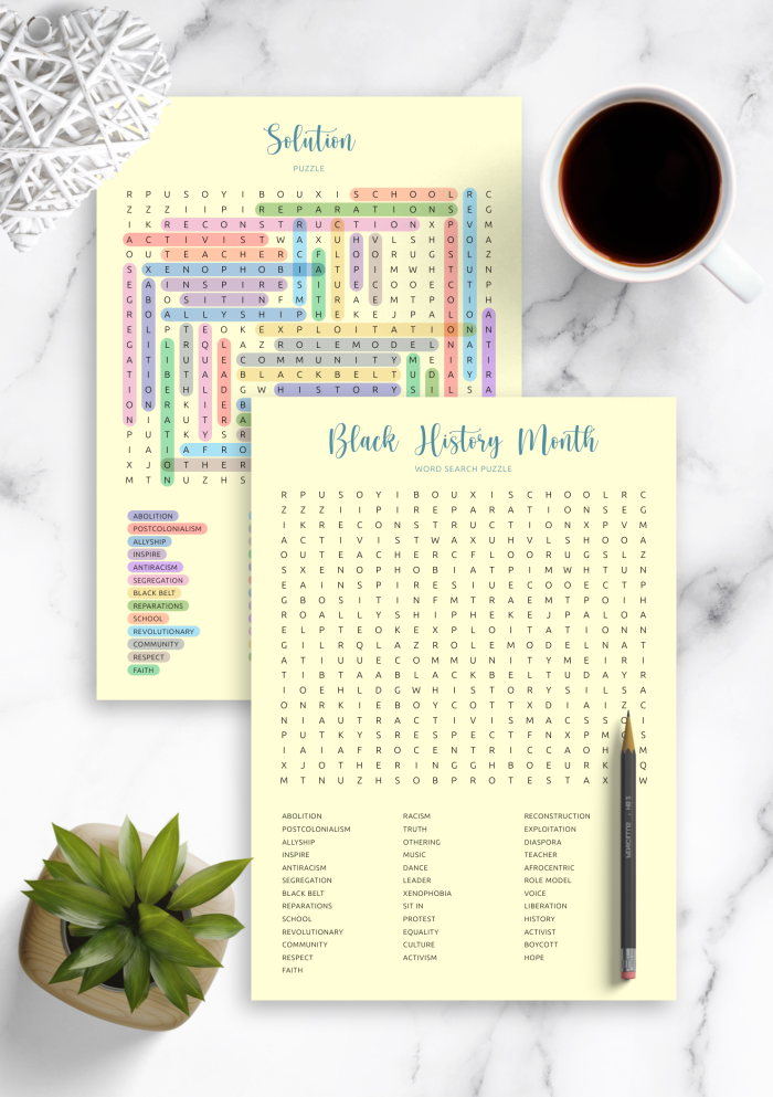 Engage your child with this educational word search celebrating the struggle for equality Black History Month Word Search worksheet for fourth graders featuring key terms related to African-American history