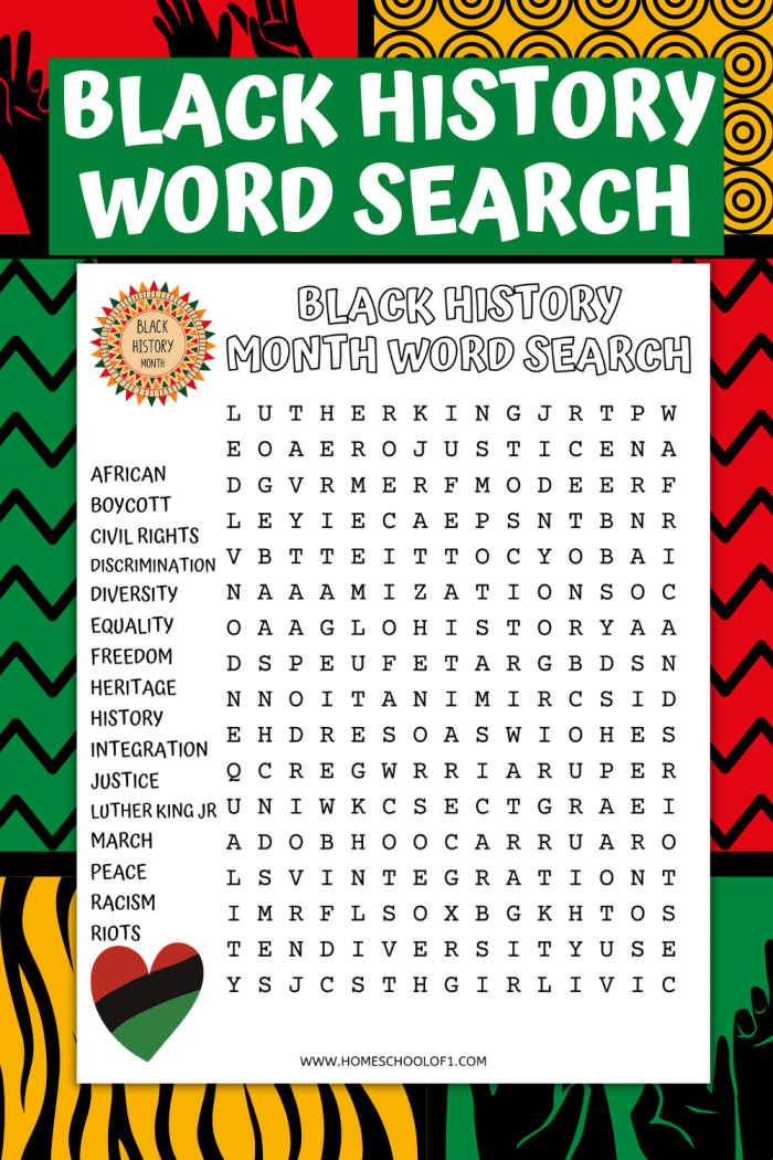 Engaging word search activity for fourth graders to explore important concepts during Black History Month Black History Month Word Search worksheet featuring terms related to African-American history and equality