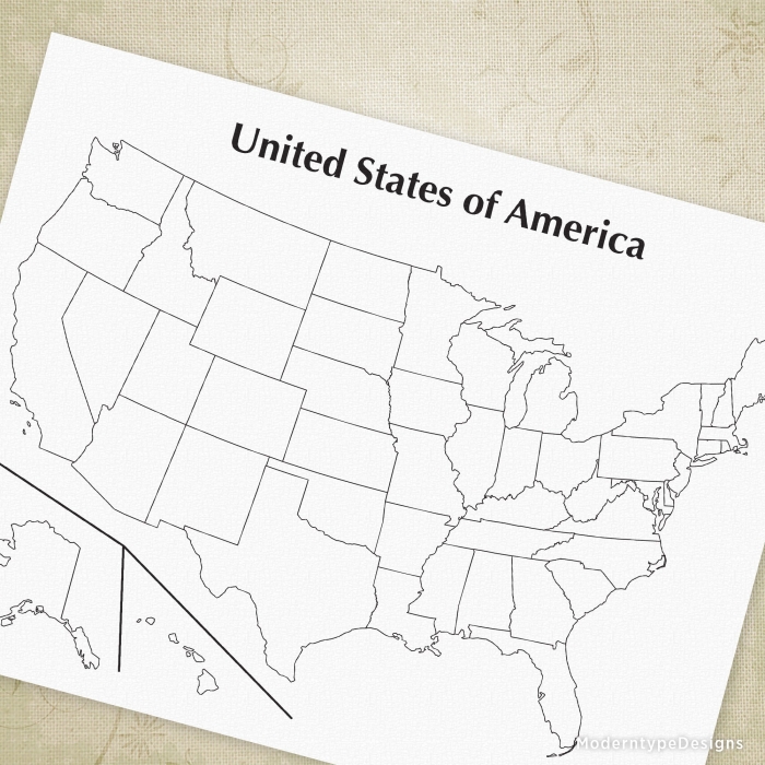 Geography worksheet for second graders featuring a U.S. map Blank map of the United States for coloring and learning state names