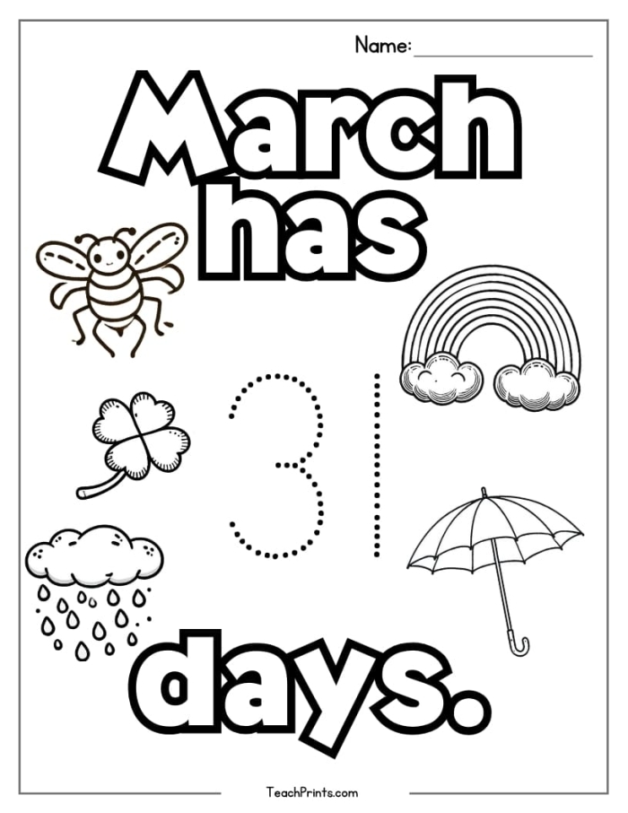 Second grade addition worksheet featuring a blank March calendar for classroom activities
