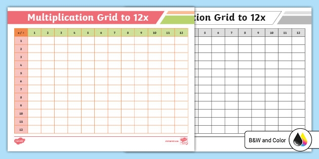 Blank times table grid worksheet for third graders to practice multiplication.
