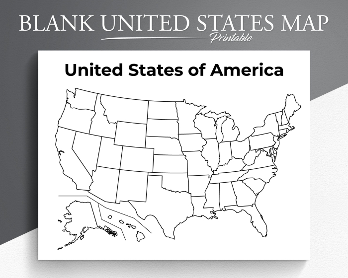 Blank map of the United States geography worksheet for fifth grade students
