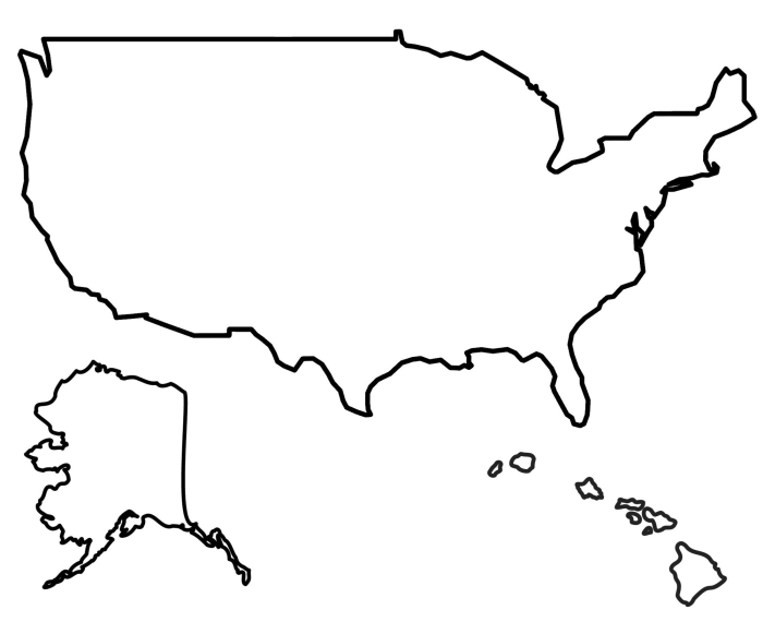 Blank map of the United States with state outlines for fifth grade geography practice and state capitals identification