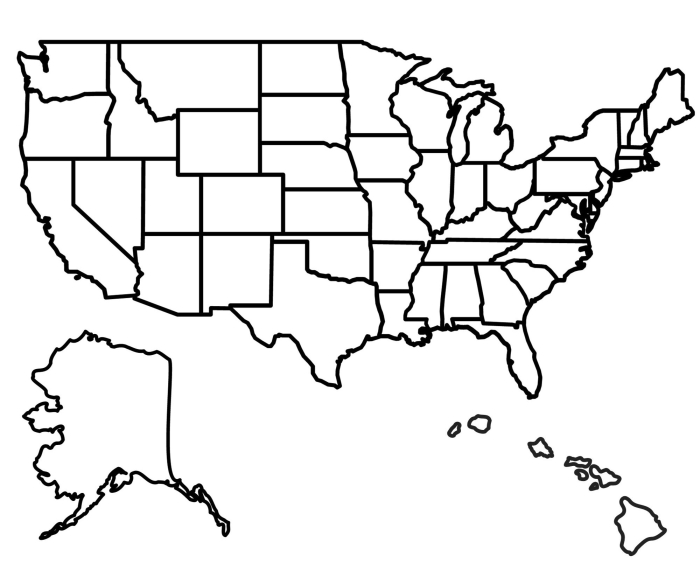 Blank map of the United States worksheet for fifth grade social studies practice