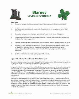 Children engaged in the Blarney: A Game of Deception worksheet, exploring the legend and gameplay. Blarney: A Game of Deception - Fourth Grade Reading Activity.