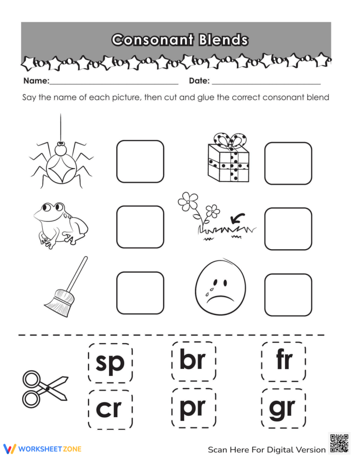 Blend at the Beginning worksheet for practicing initial sounds with young learners