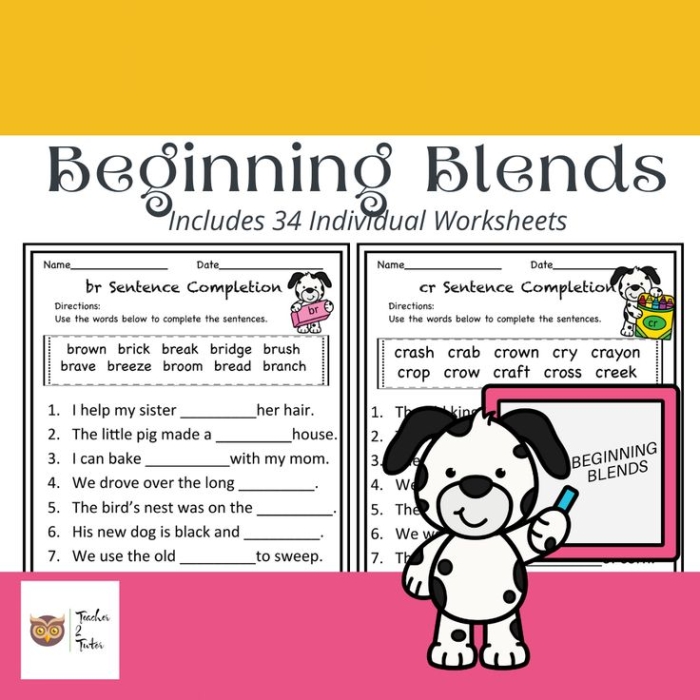 Blend at the Beginning worksheet for practicing initial sounds with Pre-K students