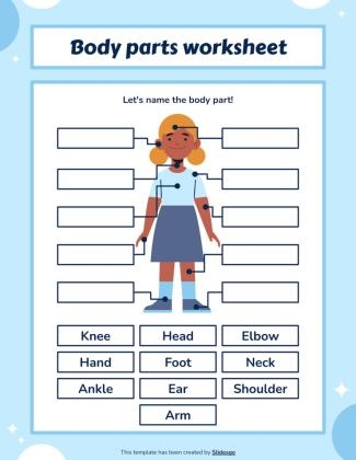 Spanish body parts vocabulary learning sheet for fourth grade students unit seven Fourth grade worksheet focusing on labeling and practicing Spanish vocabulary for body parts