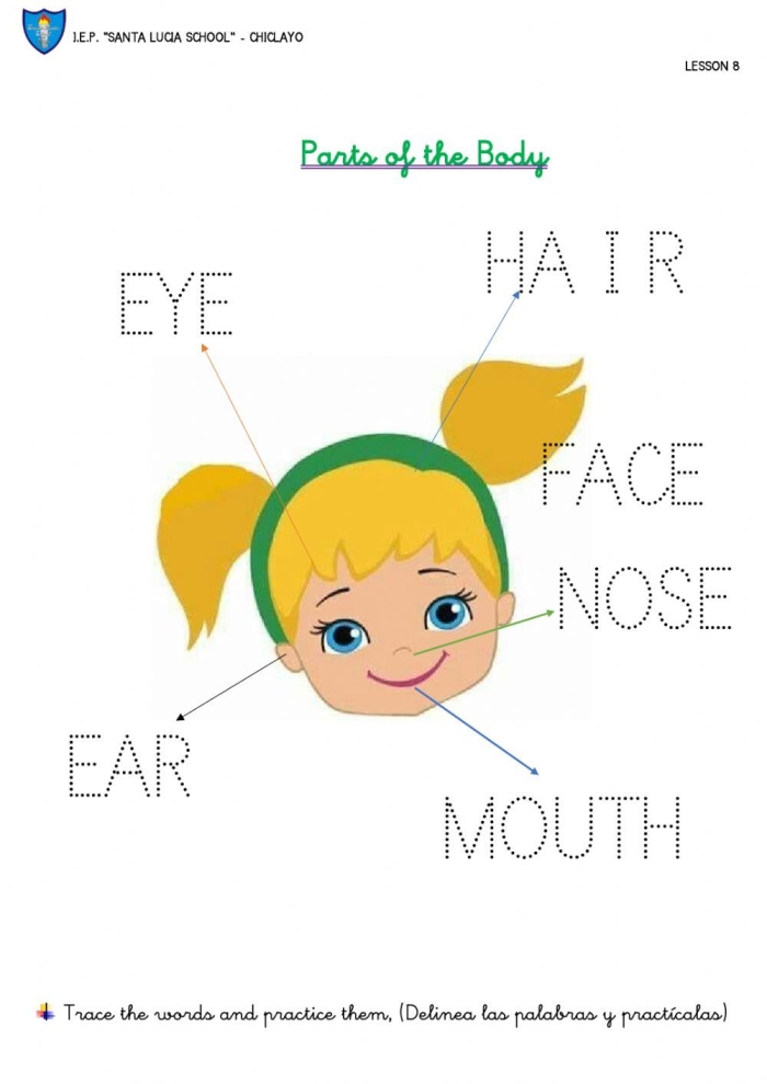 Body Parts in Spanish fill-in-the-blanks worksheet for fourth graders Worksheet for identifying body parts in Spanish with fill-in-the-blank activities