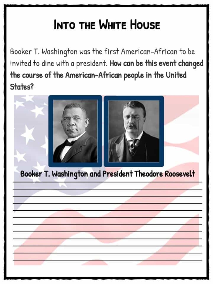Biography worksheet featuring Booker T. Washington for fourth graders