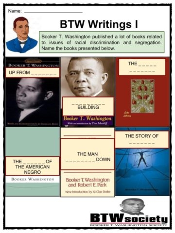 Biography worksheet featuring Booker T. Washington for fourth graders