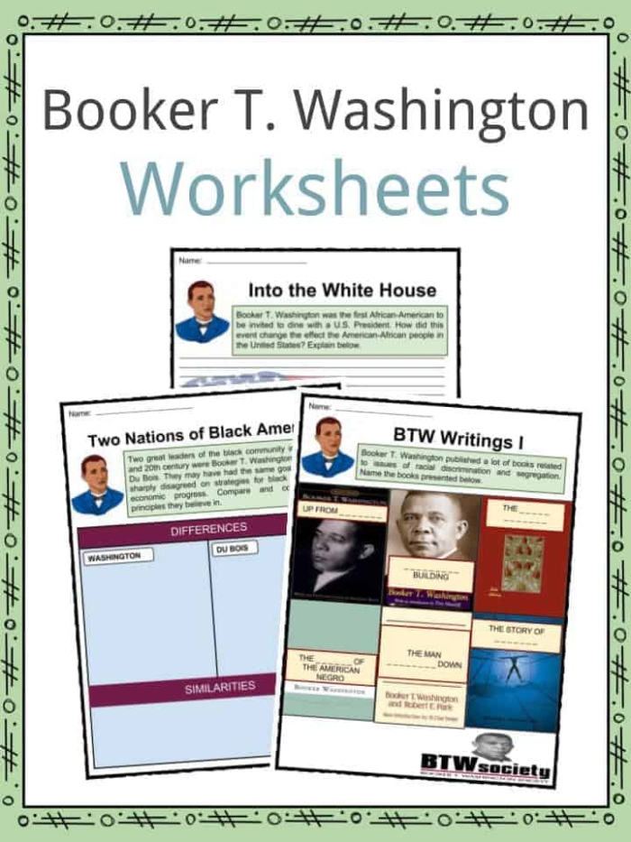 Biography worksheet featuring Booker T. Washington for fourth graders