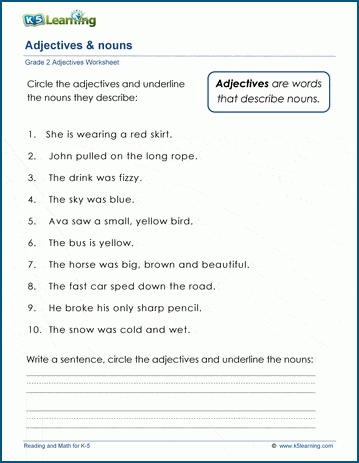 Find the Adjectives worksheet for third graders focusing on grammar and parts of speech