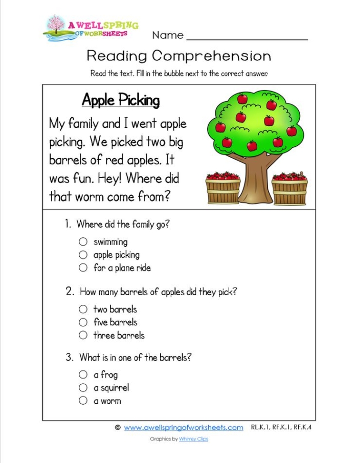 Colorful worksheet for second graders focusing on reading fluency with an apple picking theme