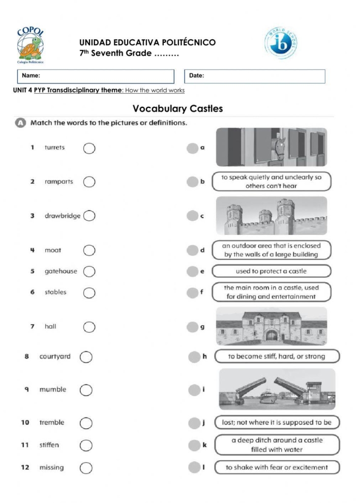A worksheet designed for fourth graders to help a princess escape the castle using vocabulary words