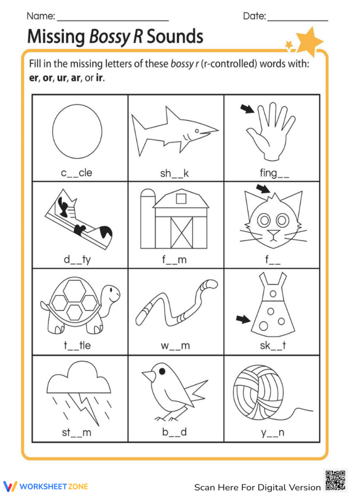 Geometry worksheet for Second Grade Missing Bossy R Sounds worksheet for Second Grade