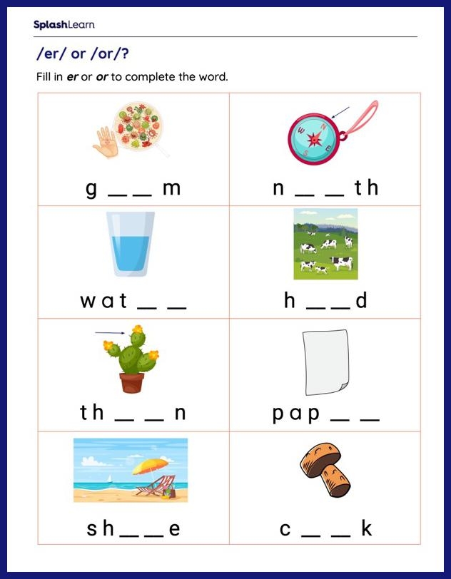 Missing Bossy R Sounds Worksheet Five for Second Grade Literacy Practice Second grade student completing a worksheet on missing bossy r vowel sounds