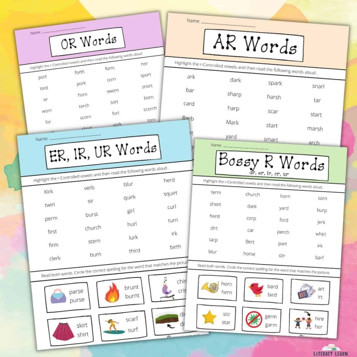 Division worksheet for Second Grade Worksheet featuring the Bossy R Sort for second graders to categorize words based on their bossy R sound. Bossy R Sort worksheet for division practice in second grade, image 16.