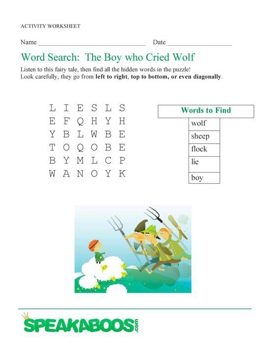 Worksheet for predicting and understanding "The Boy Who Cried Wolf" fable