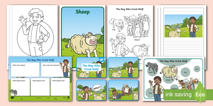 Second grade reading comprehension worksheet featuring The Boy Who Cried Wolf story map