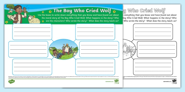 Worksheet featuring The Boy Who Cried Wolf story map for second graders
