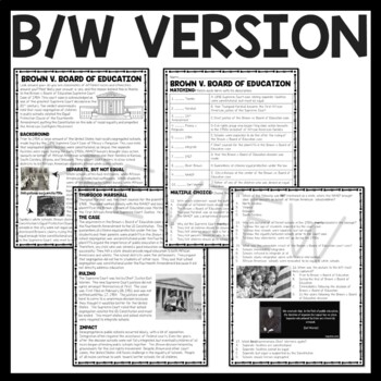 Brown vs. Board of Education worksheet for fourth graders explaining the landmark decision and its aftermath