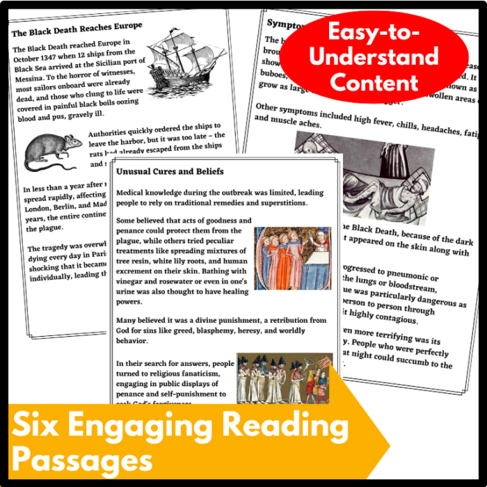 Bubonic Plague worksheet for sixth graders exploring historical facts