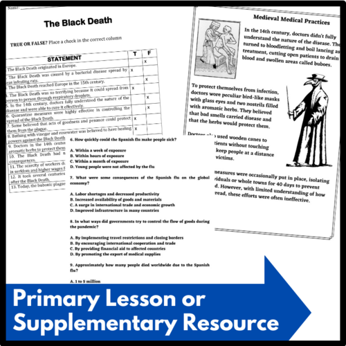 Bubonic Plague worksheet designed for sixth-grade social studies students