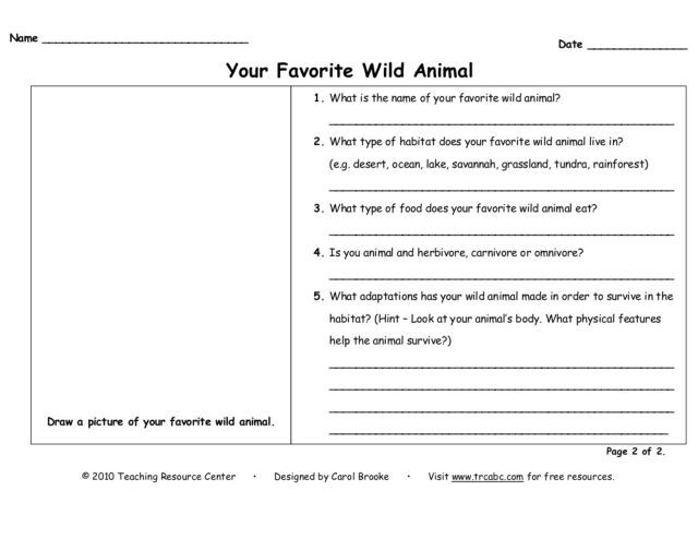 Build a Bar Graph: Favorite Wild Animals Worksheet for Grade 2 Students Worksheet showing a bar graph depicting favorite wild animals for second graders
