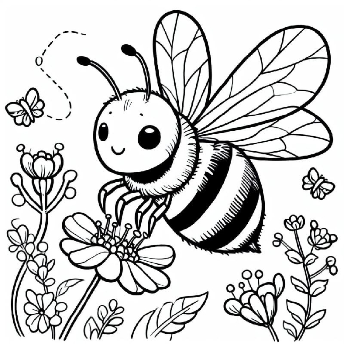 Happy Bumble Bee Fraction Coloring Activity for Young Learners Kindergarten student coloring a bumble bee and honeycomb in a nature scene while learning fractions